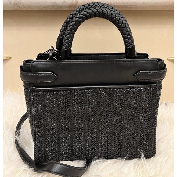 NWT STEVE MADDEN BHAYMANN CROSSBODY SATCHEL HAND BAG BLACK WOVEN TIKTOK VIRAL - Picture 2 of 8